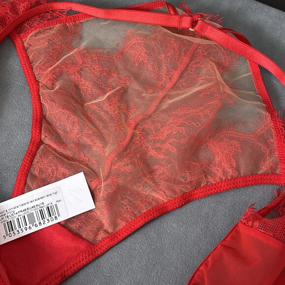 Wolf & Whistle Natalia Red Eyelash Lace High Waist Thong Panties US Size 14 2XL - Picture 3 of 10